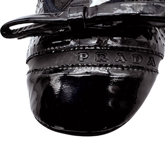 Prada | Black Patent Leather Ballet Flats w/ Logo Soles | Size 37 - Picture 2 of 10